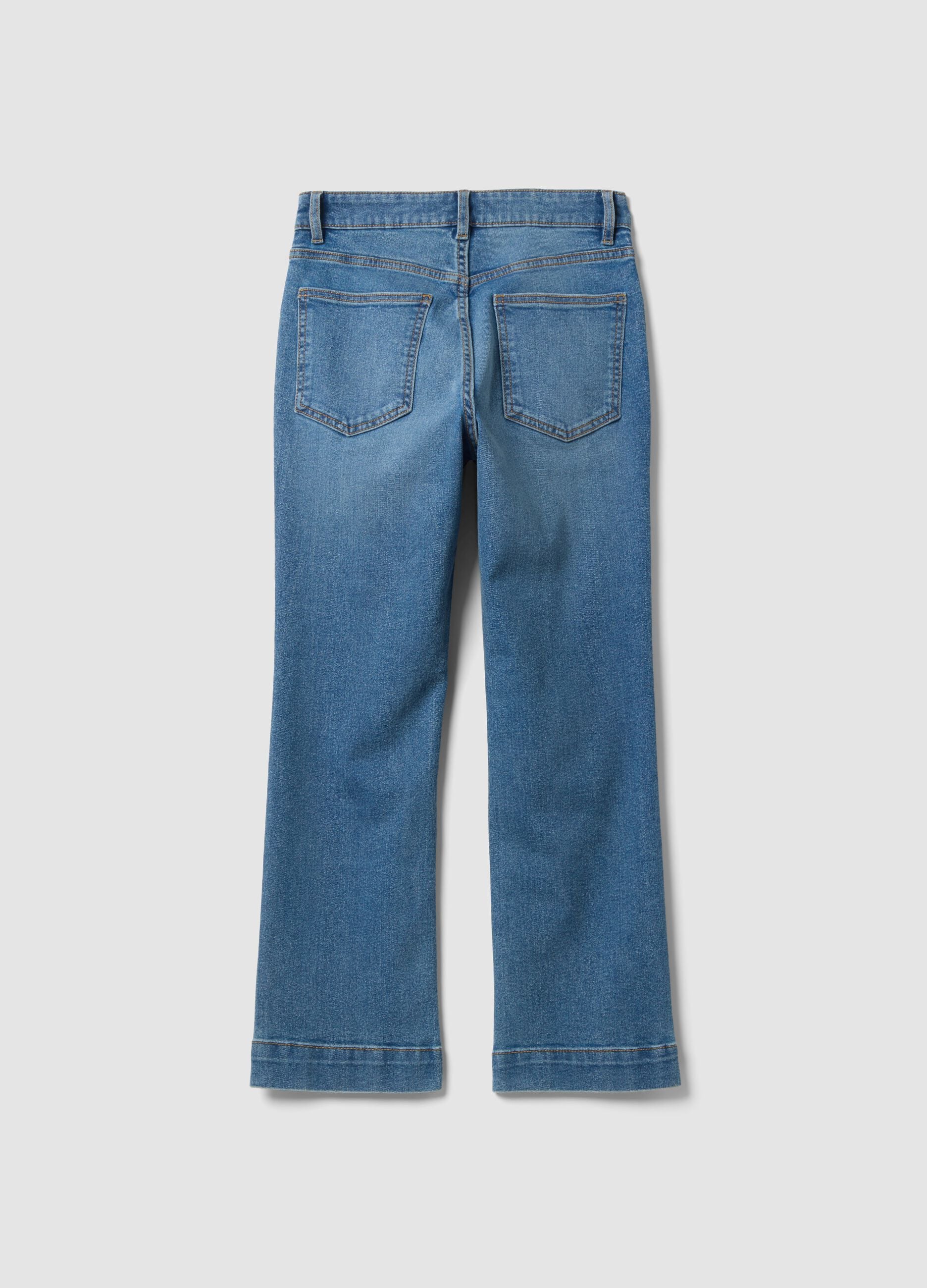 Jeans denim azzurro cropped slim fit in cotone e viscosa elasticizzato