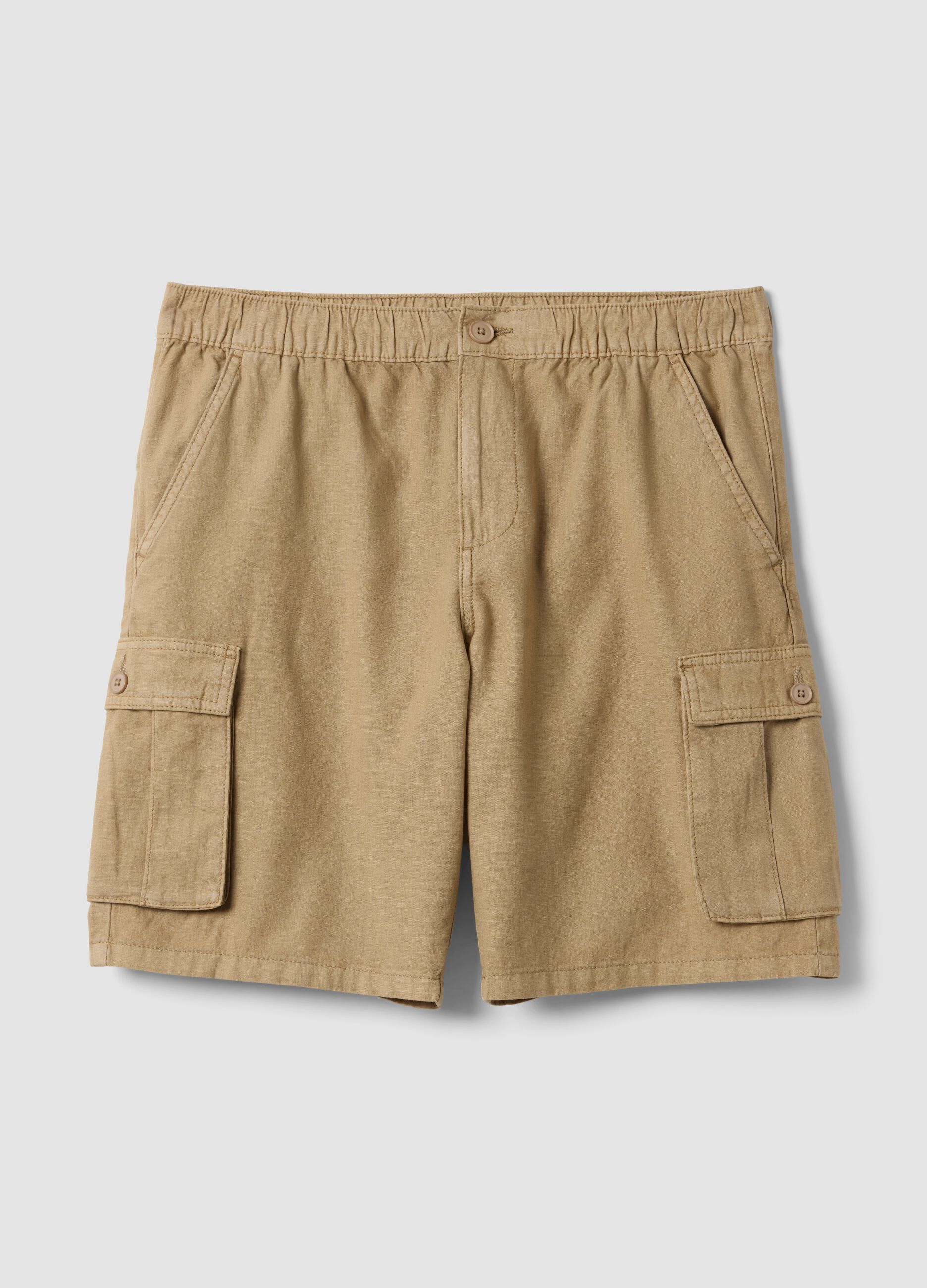 Beige linen-blend cargo Bermuda shorts