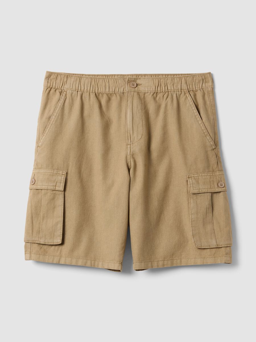 Beige linen-blend cargo Bermuda shorts_4