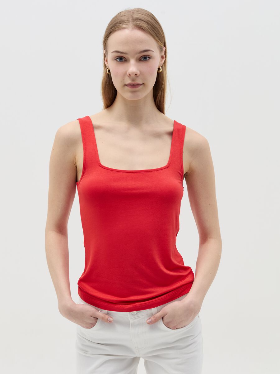 Basic red tank top in stretch viscose_0