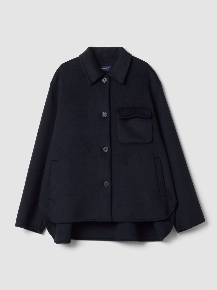 Cappotto blu in misto lana e viscosa con bottoni over fit_4