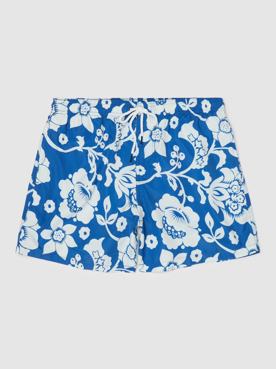 Blue floral print swimming trunks_4