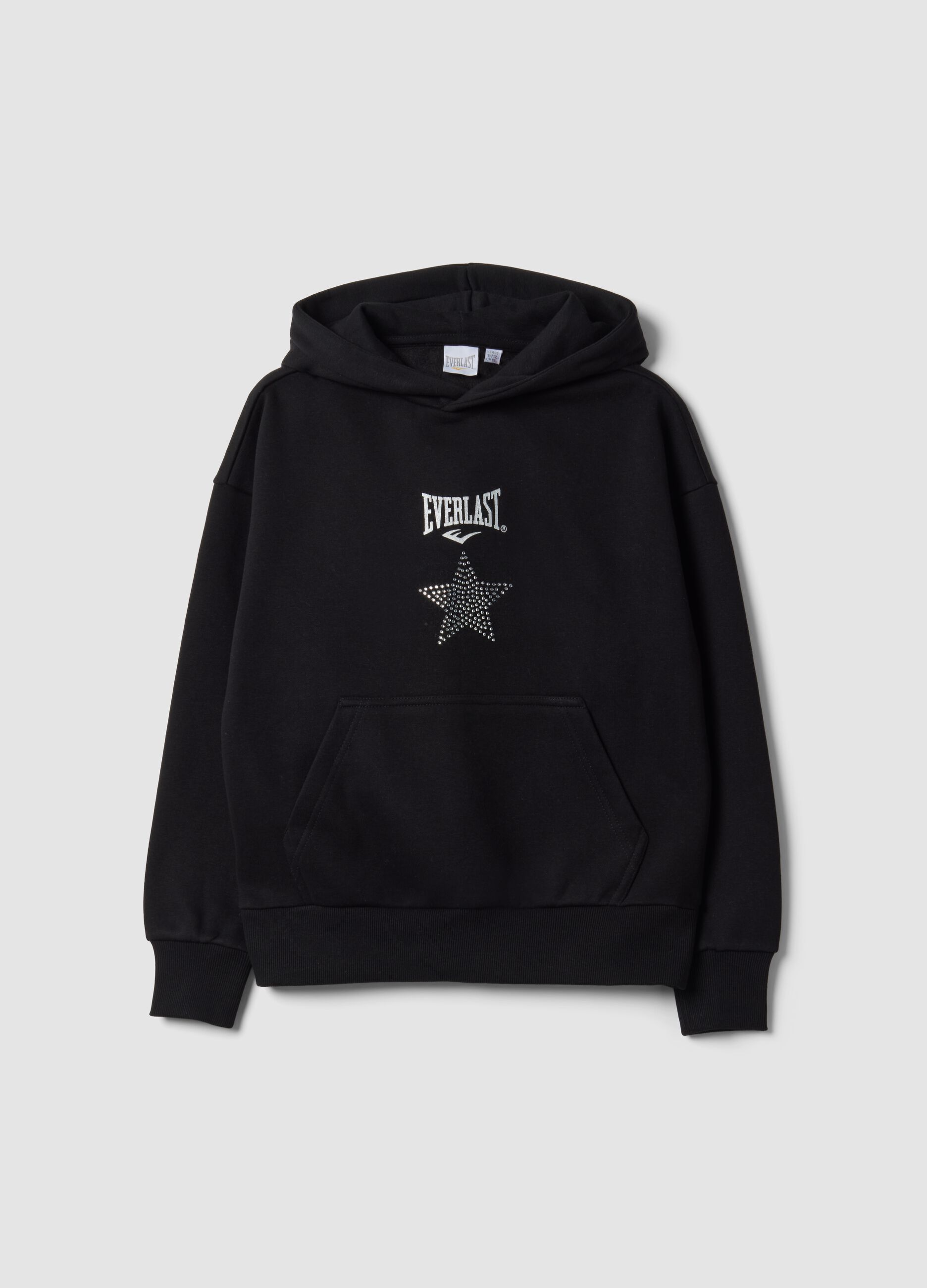 Black cotton-blend hoodie for girls, regular fit