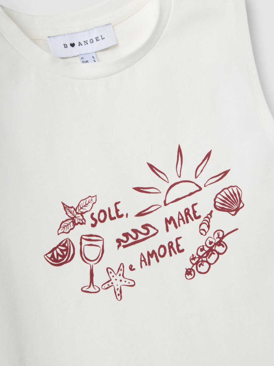 Tank top in cotone elasticizzato bianco regular fit con stampe_1
