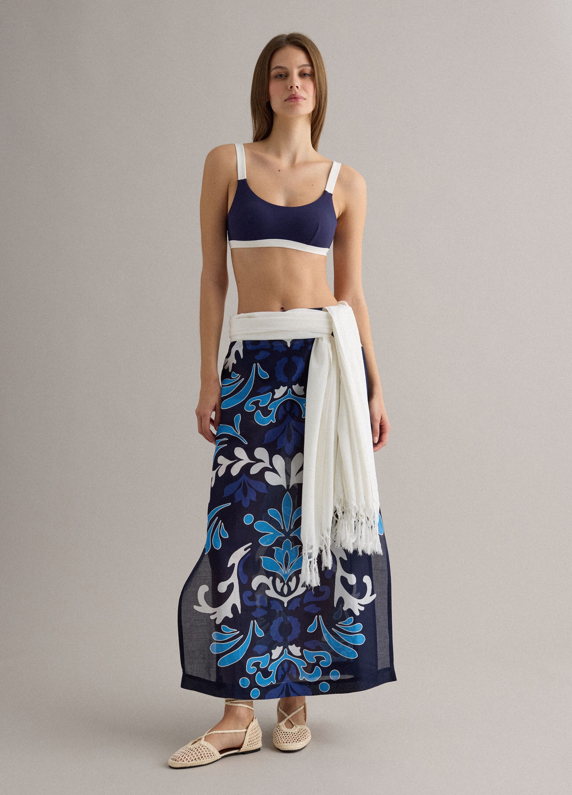 Blue stretch bikini with contrasting trims