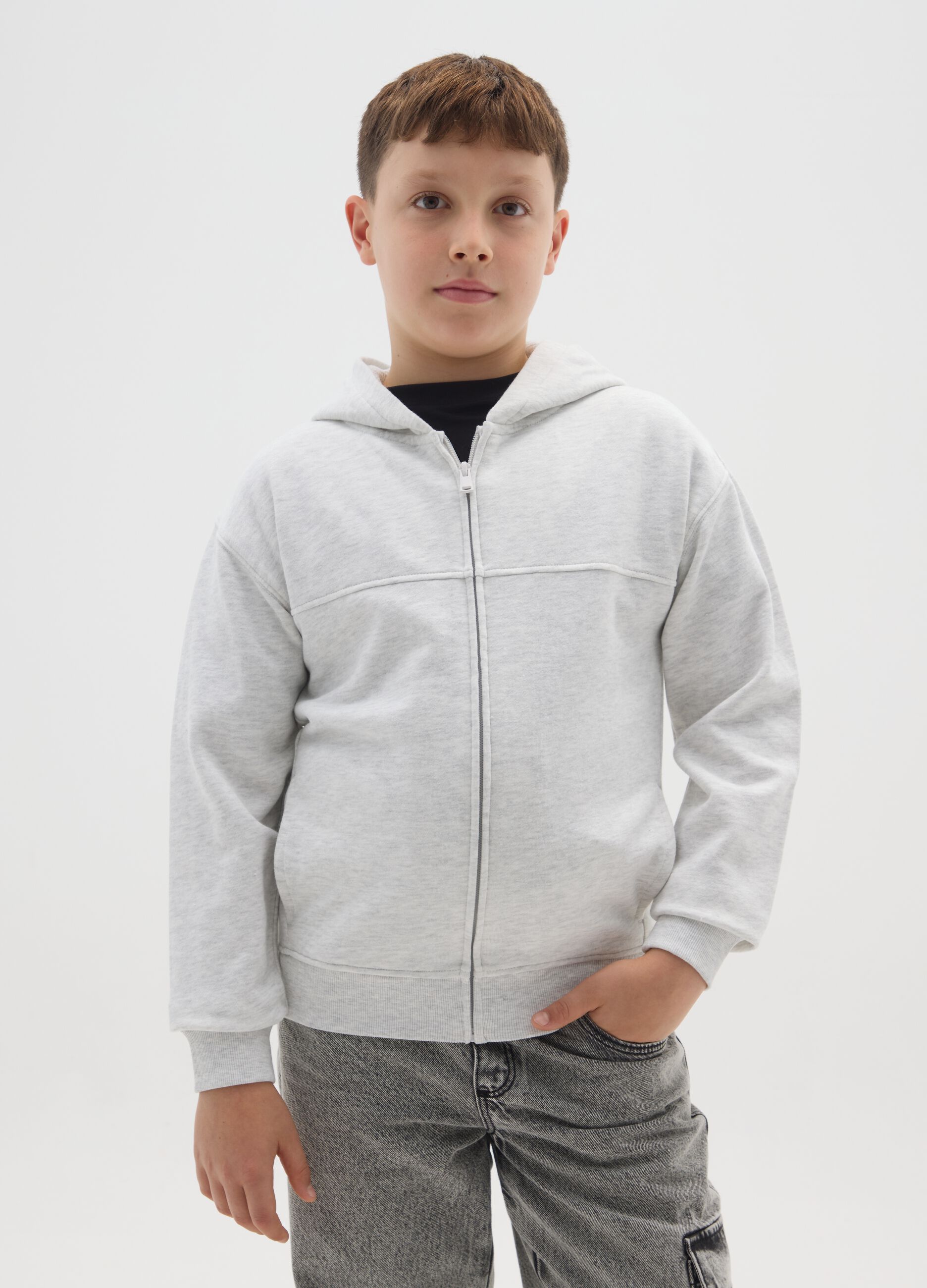 Grey boys' hoodie in pure cotton regular fit