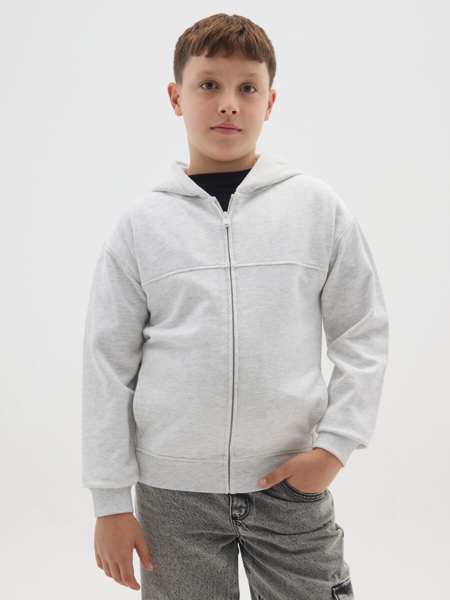 Felpa grigia da ragazzo con cappuccio in puro cotone regular fit_0