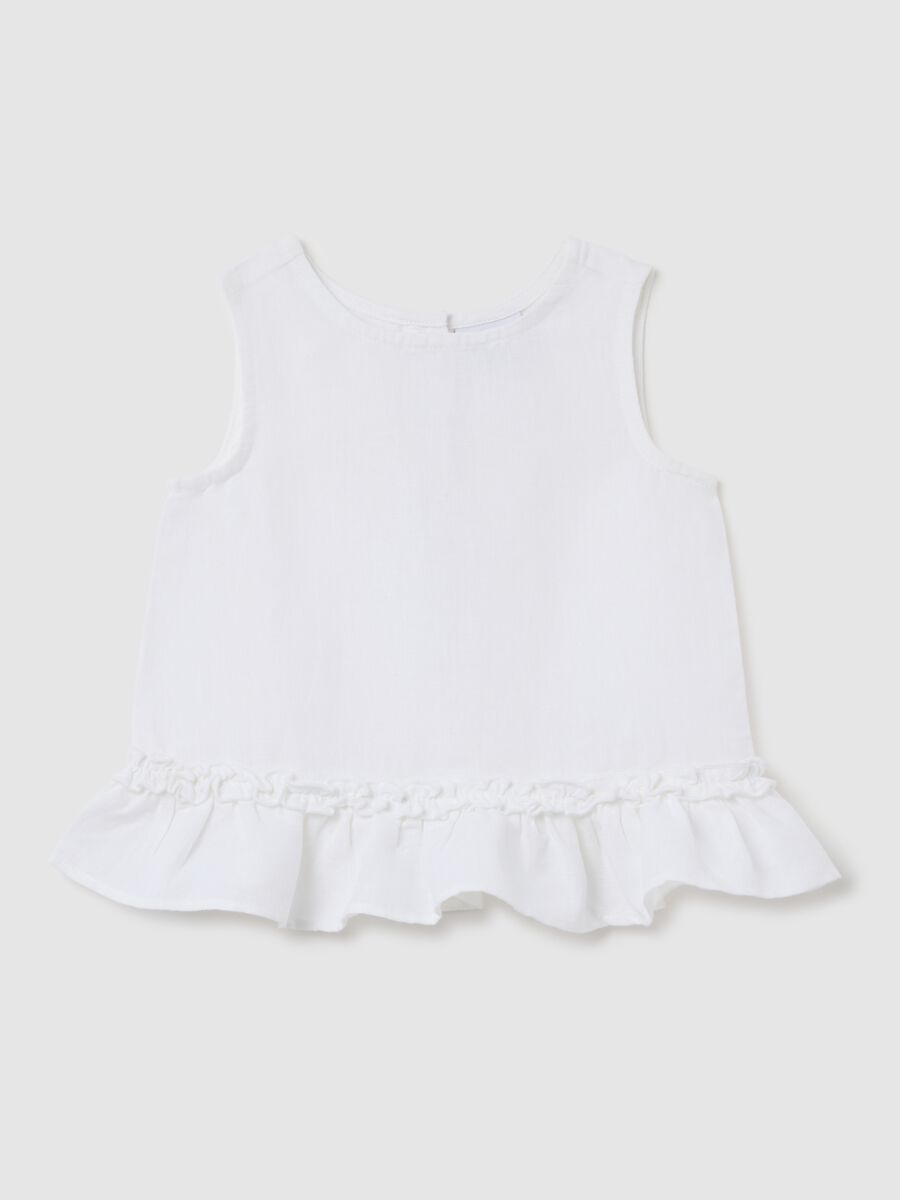 White cotton and linen baby top, regular fit with ruffles_0