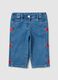 Wide blue denim jeans in cotton blend with embroidered hearts for girls_0