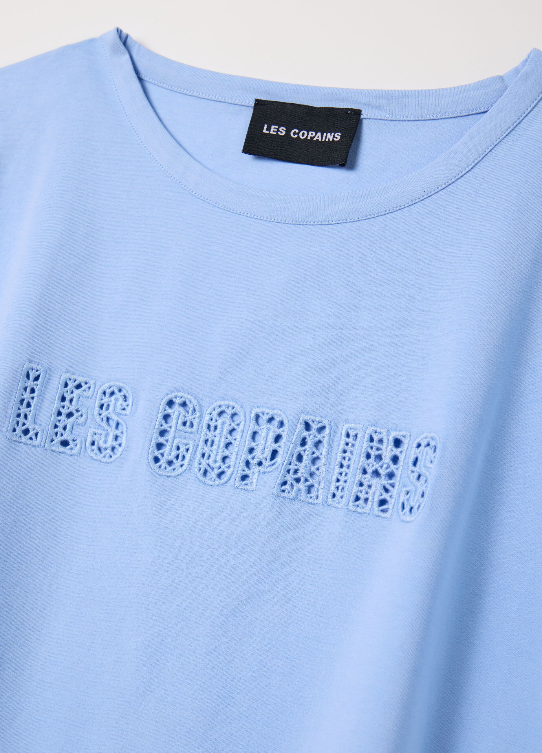 Light blue stretch cotton T-shirt with logo