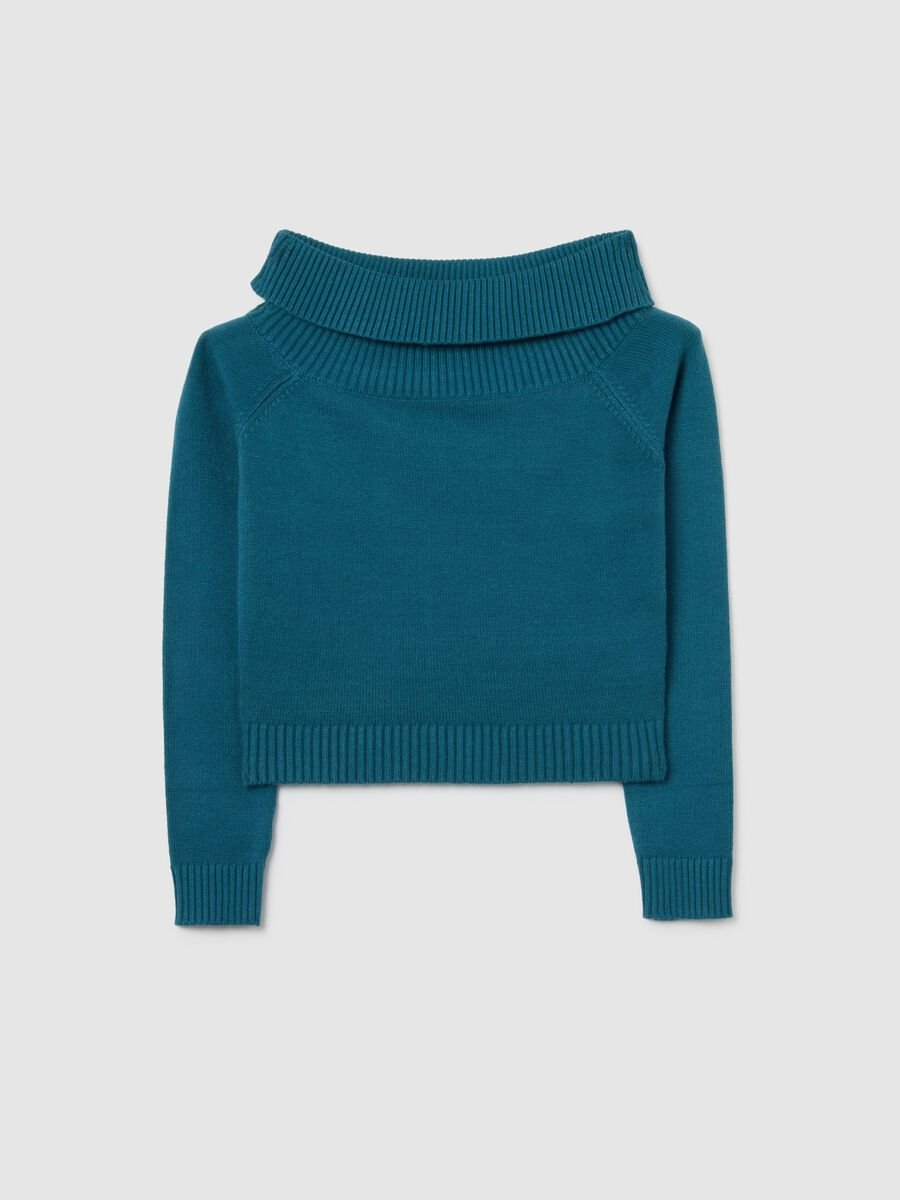 Regular fit girls' blue shawl collar sweater_3