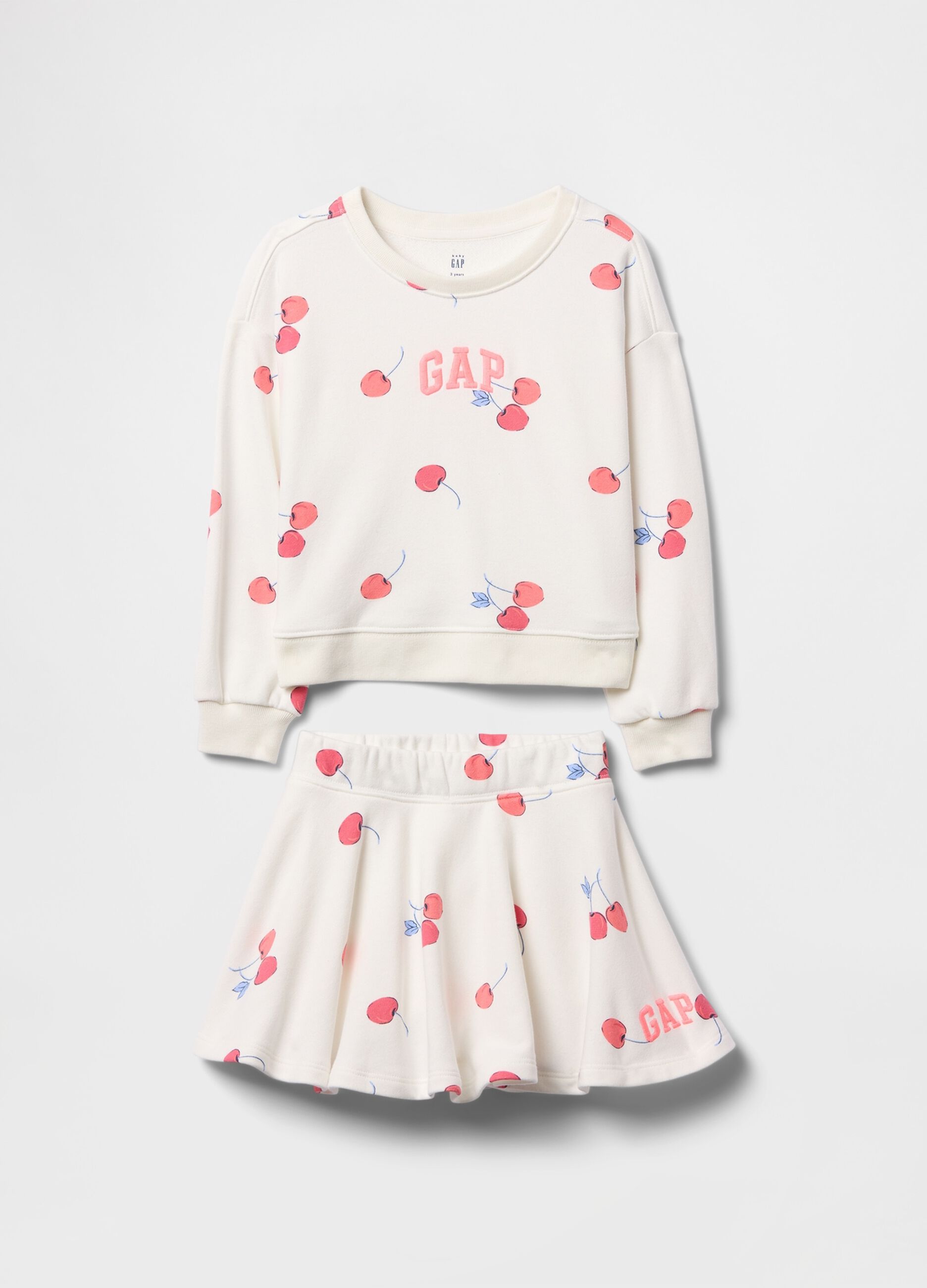 GAP Kids white sweatshirt and skirt set with cherry print