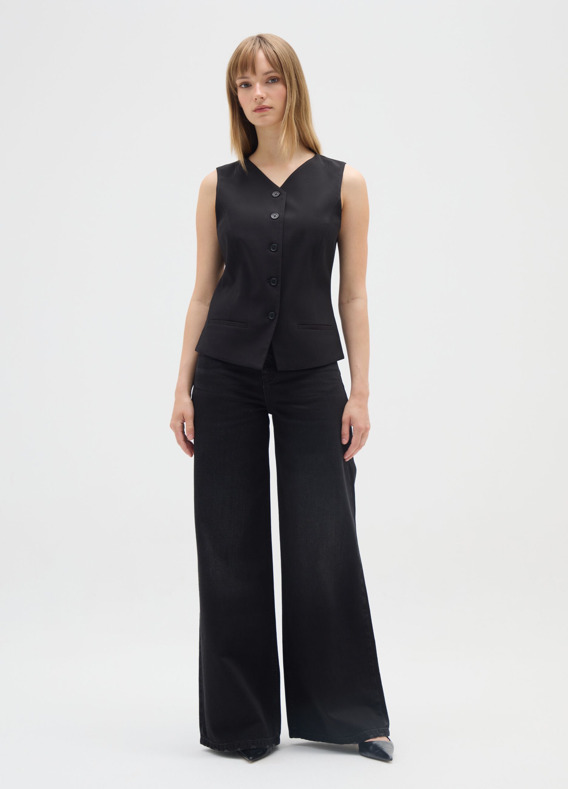 Black wide leg cotton jeans