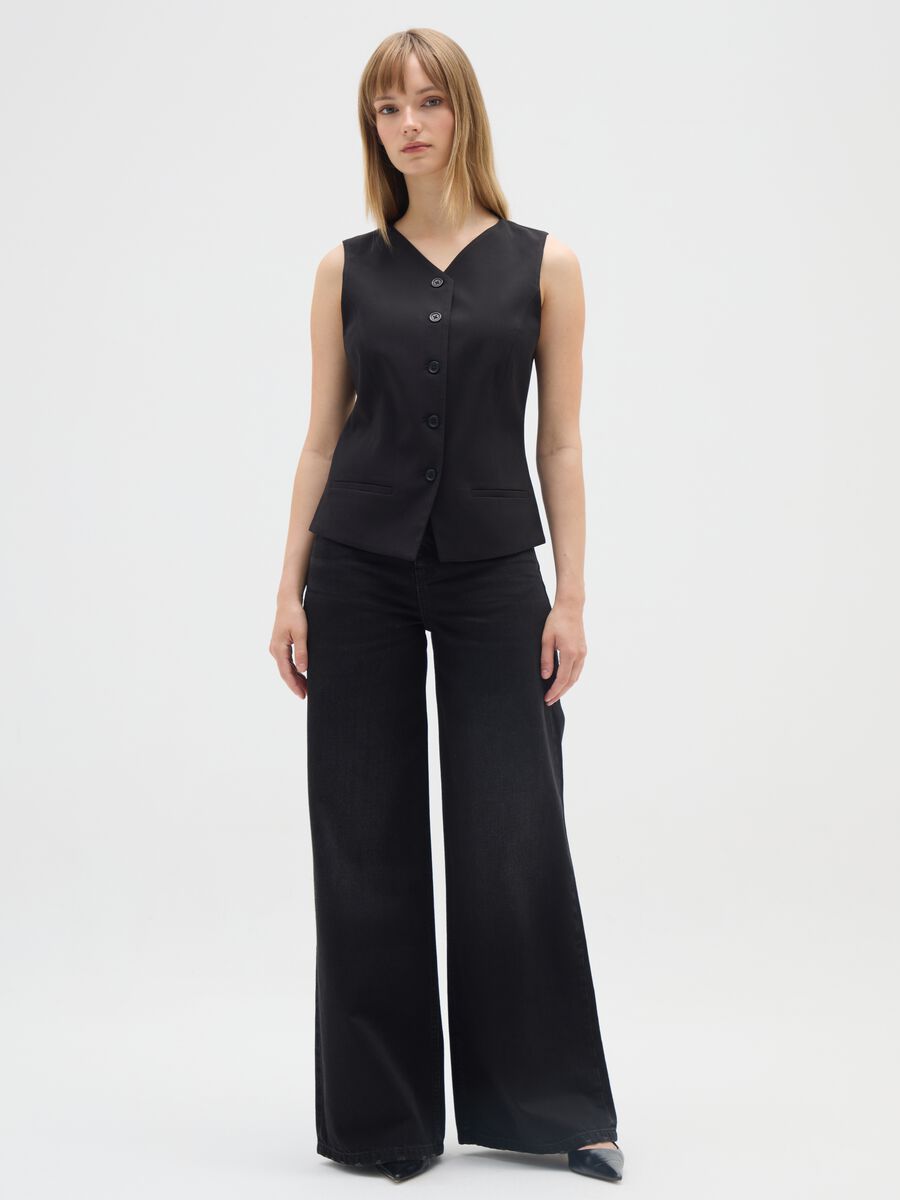 Black wide leg cotton jeans_0