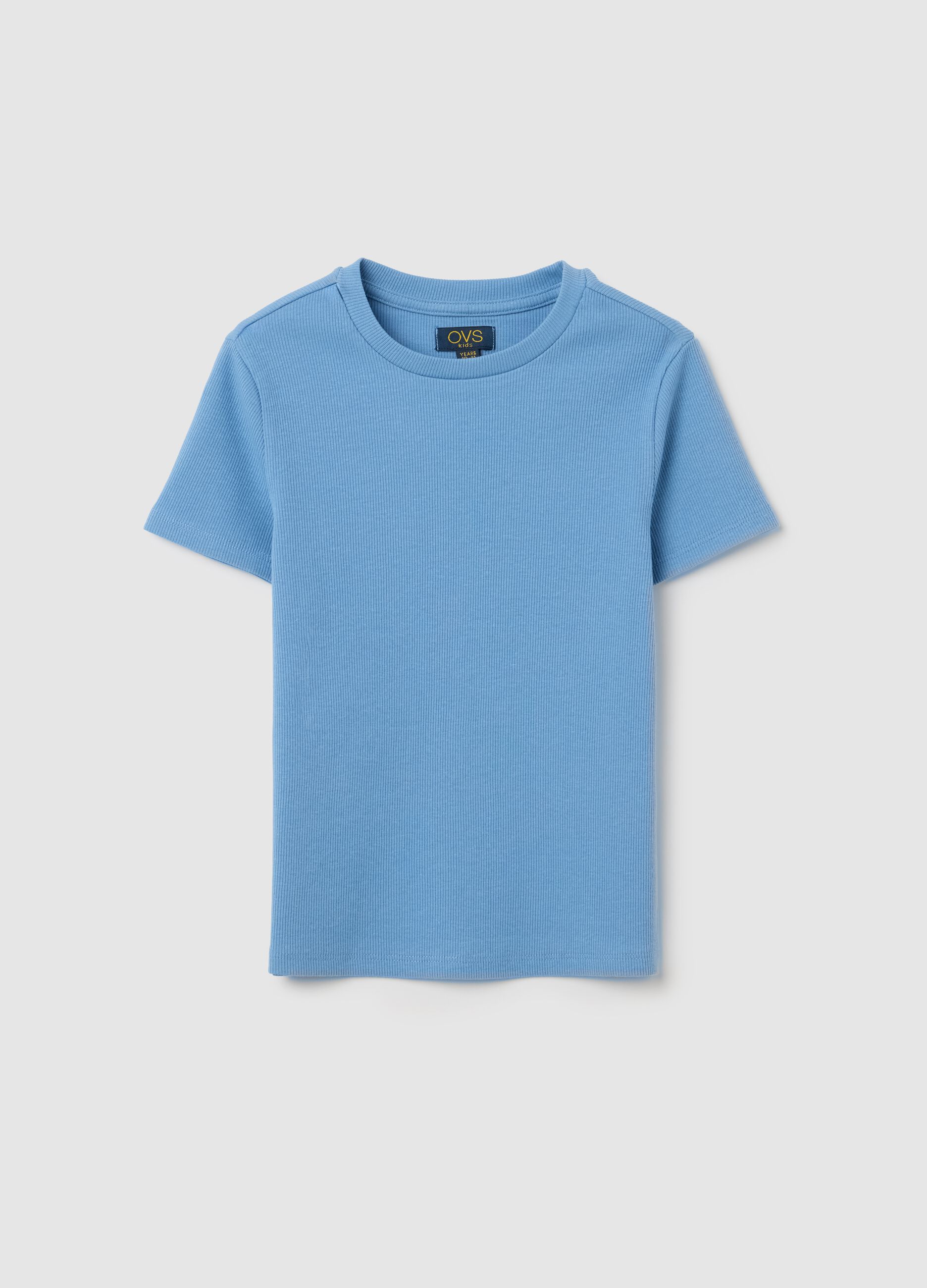 Girls’ light blue fitted T-shirt in stretch cotton