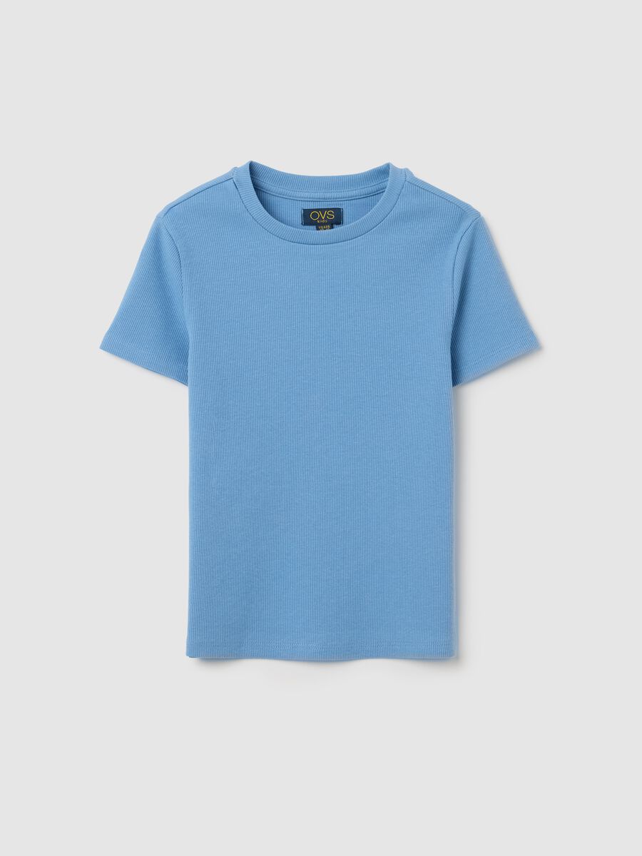 T-shirt da ragazza in cotone elasticizzato azzurro fitted_3