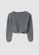 Grey ribbed pure cotton boat-neck top for girls_0