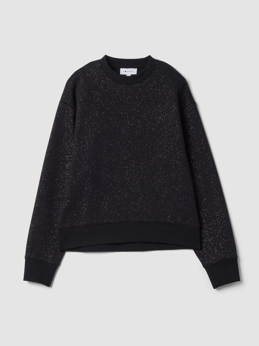 Black cotton-blend crew-neck sweatshirt with lurex print_0