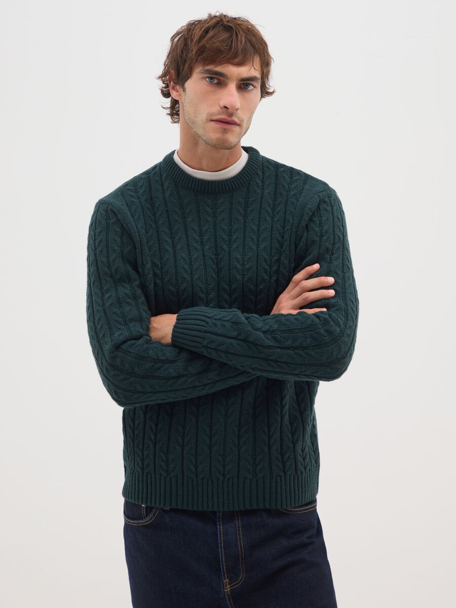 Green Crew Neck Wool Blend Jumper_0