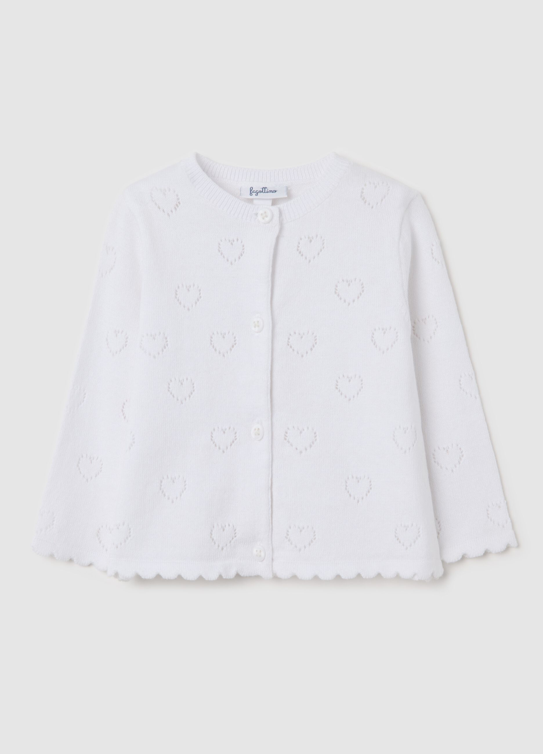 White cardigan with openwork hearts motif