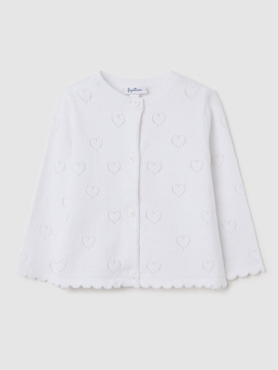 White cardigan with openwork hearts motif_0
