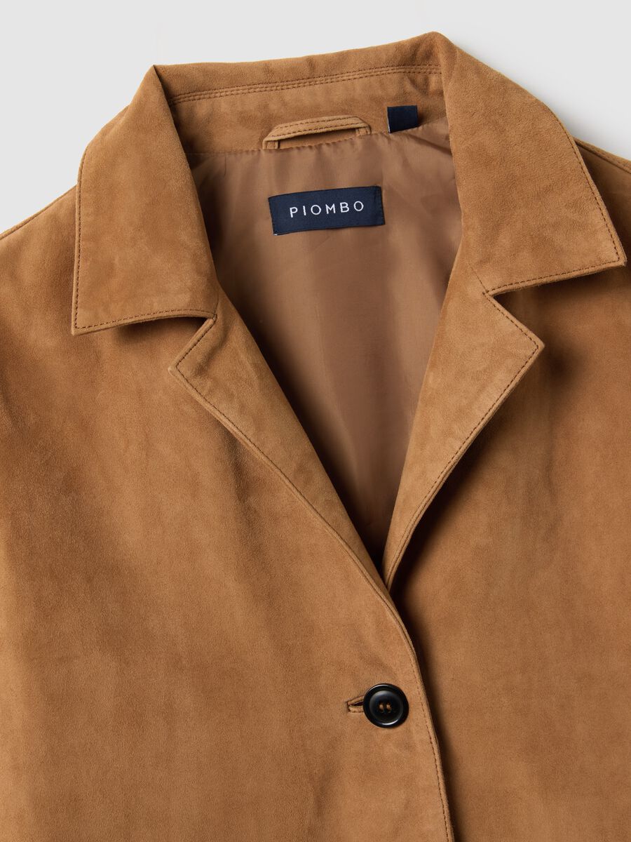 Blazer in vera pelle marrone regular fit con bottoni_5