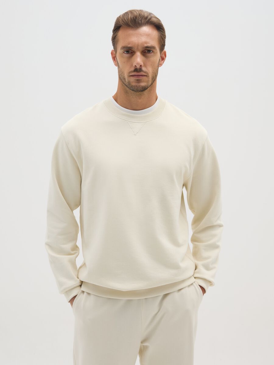 Regular fit beige pure cotton sweatshirt_0