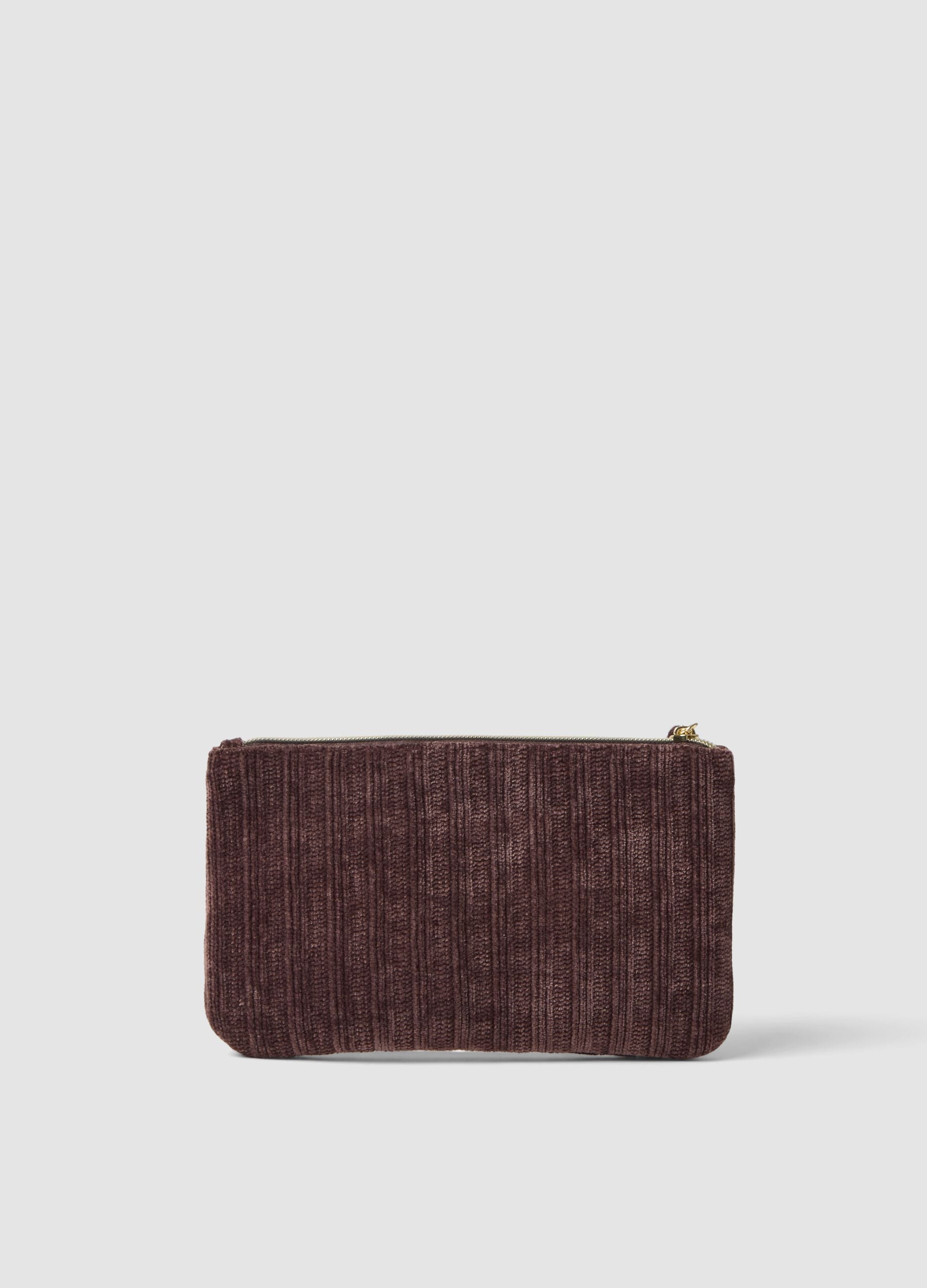 Brown pouch with floral embroidery and tassel