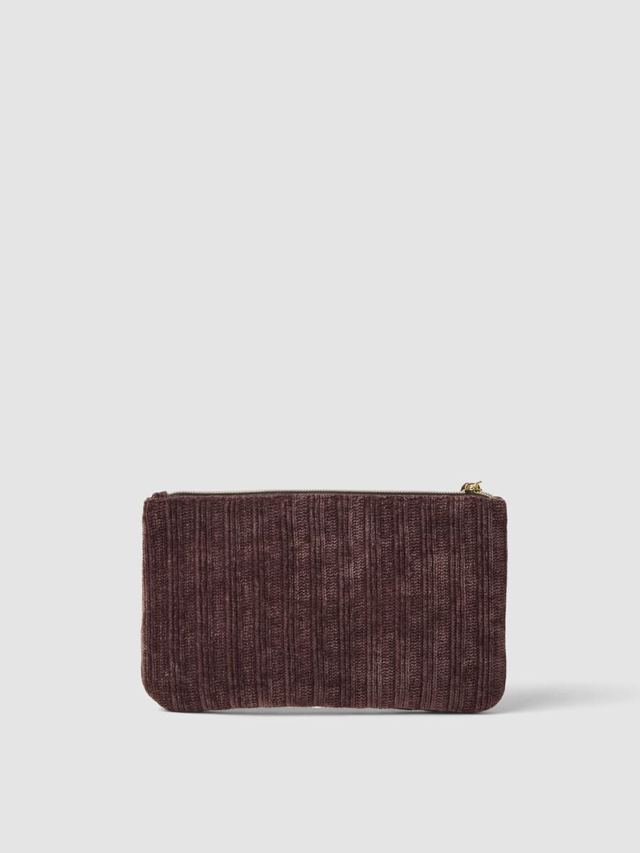 Pochette marrone con ricamo floreale e nappina_1
