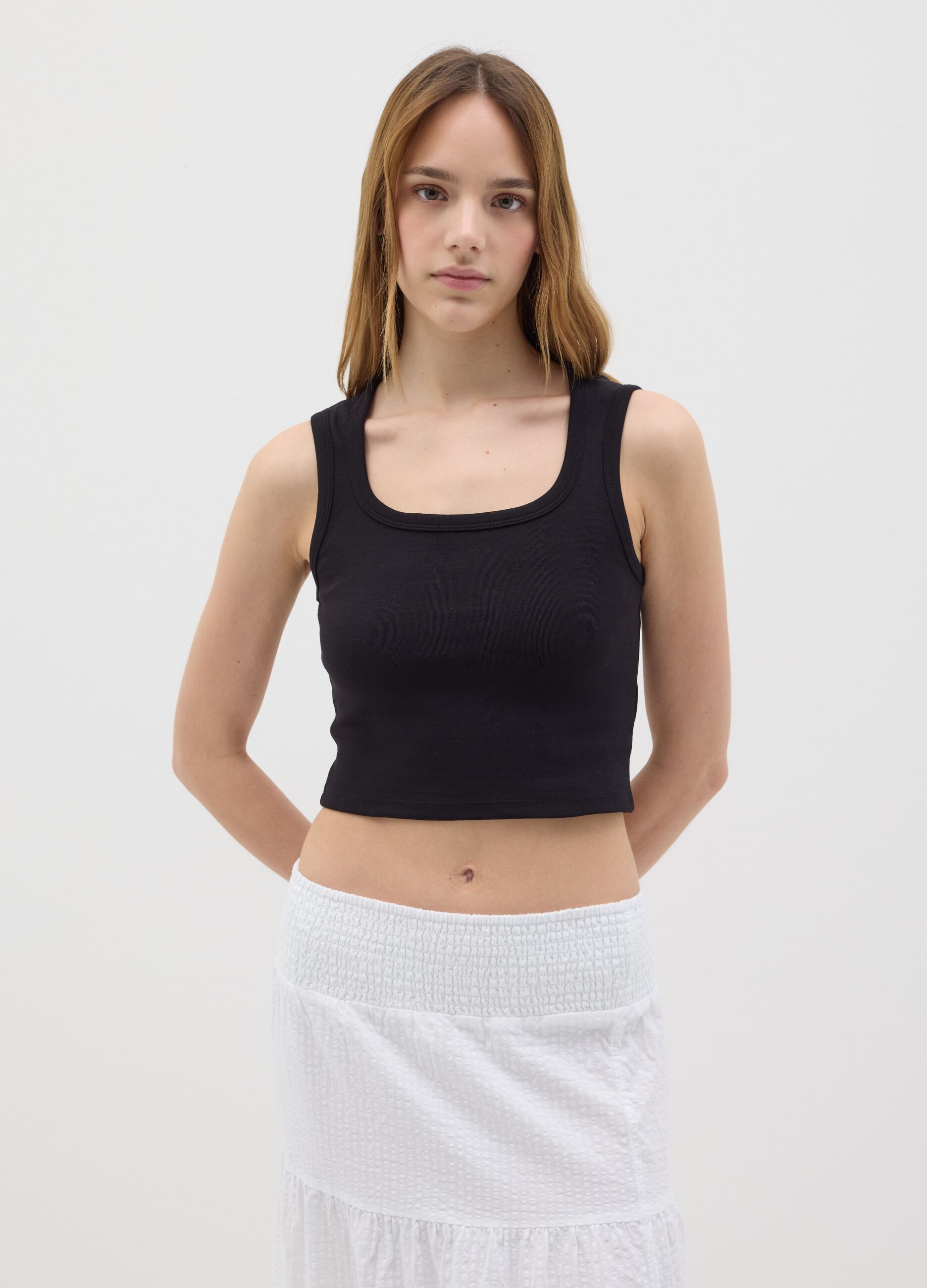 Canotta da donna in cotone elasticizzato nera fitted