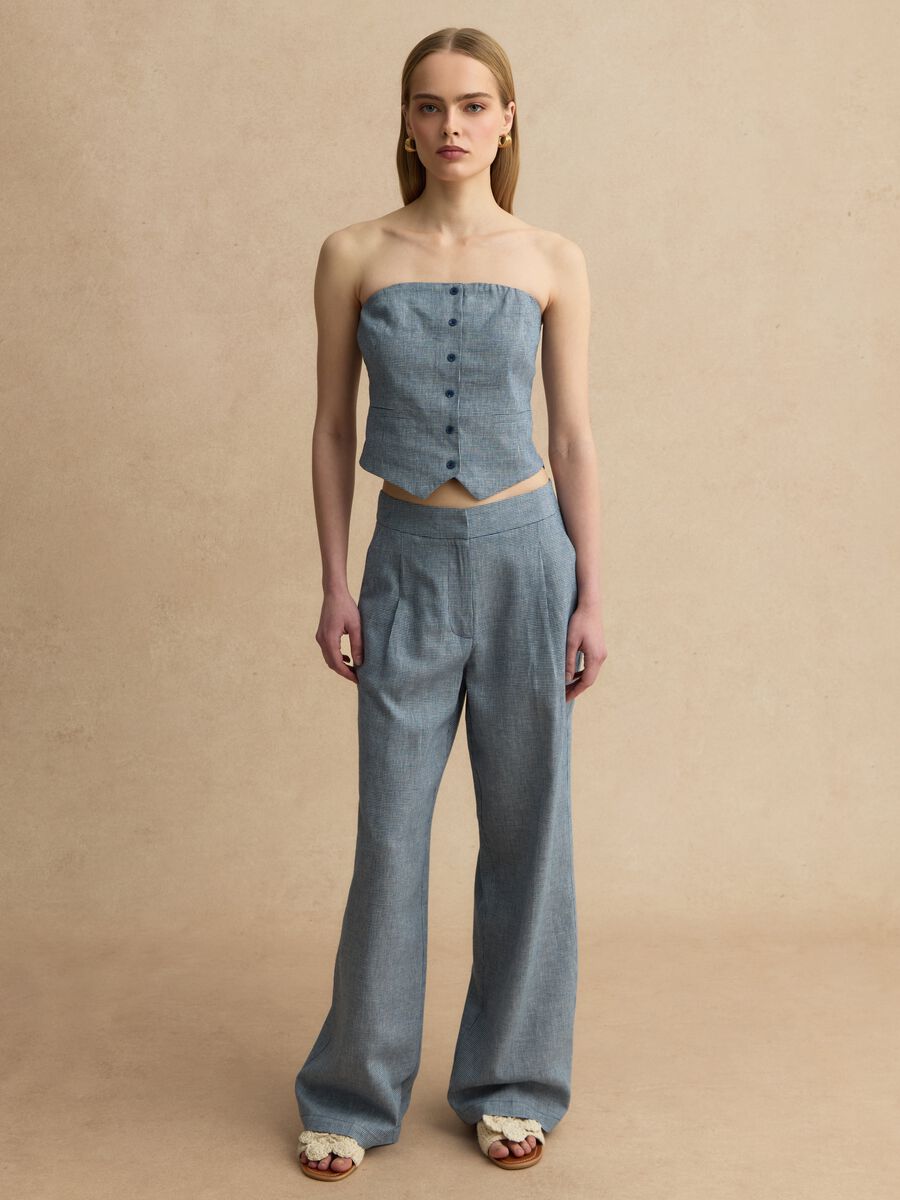 Corsetto in misto lino a quadri bianchi e blu slim fit_1