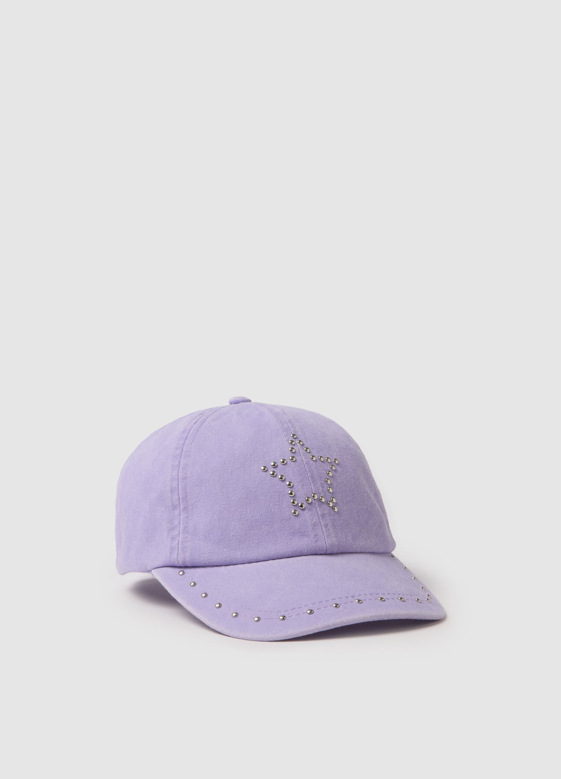 Girls' purple cotton baseball cap with stars and rhinestones