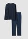 Navy blue striped pure organic cotton crew-neck pyjamas_2