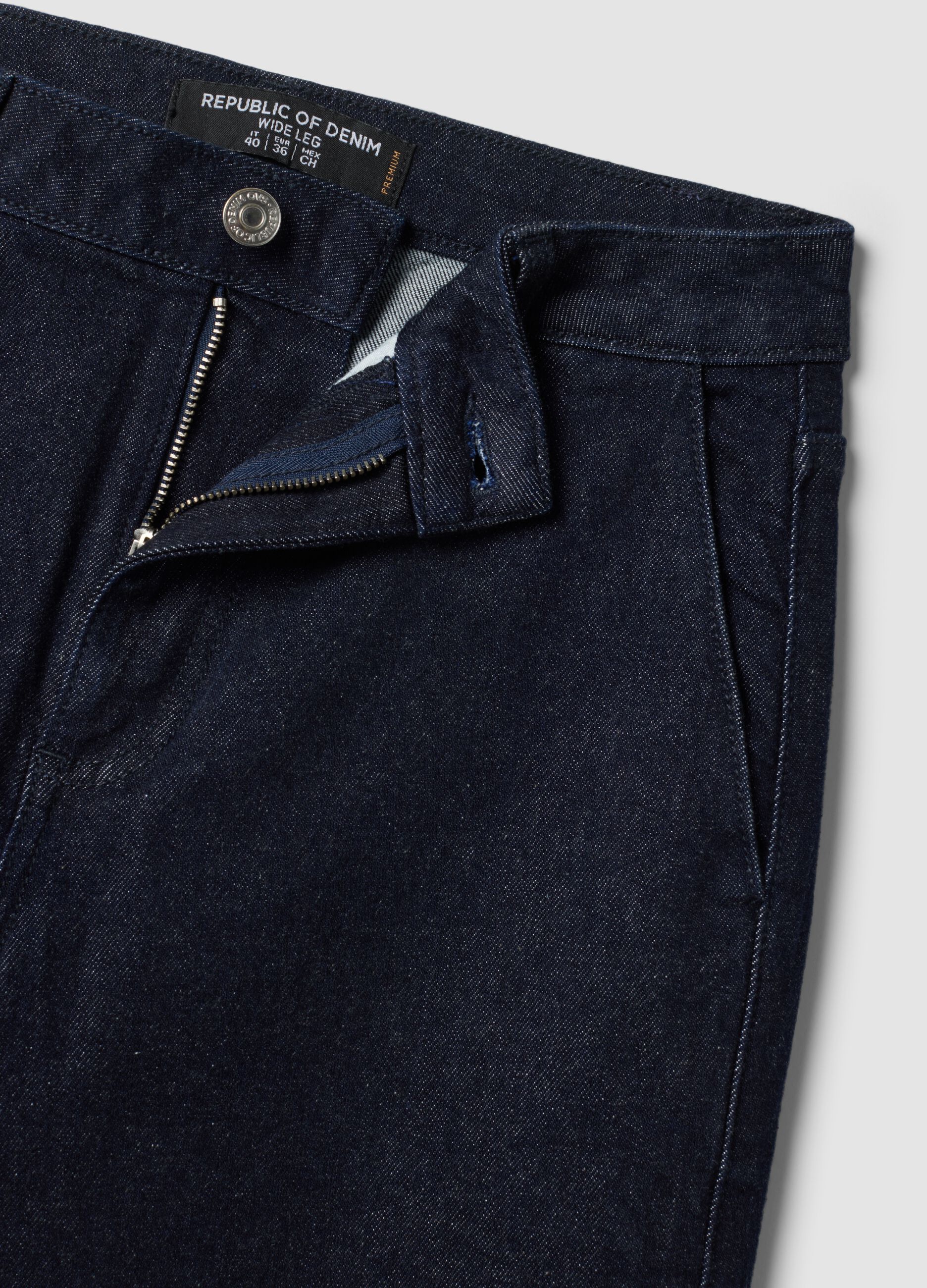 Dark blue high-waisted wide-leg stretch cotton jeans
