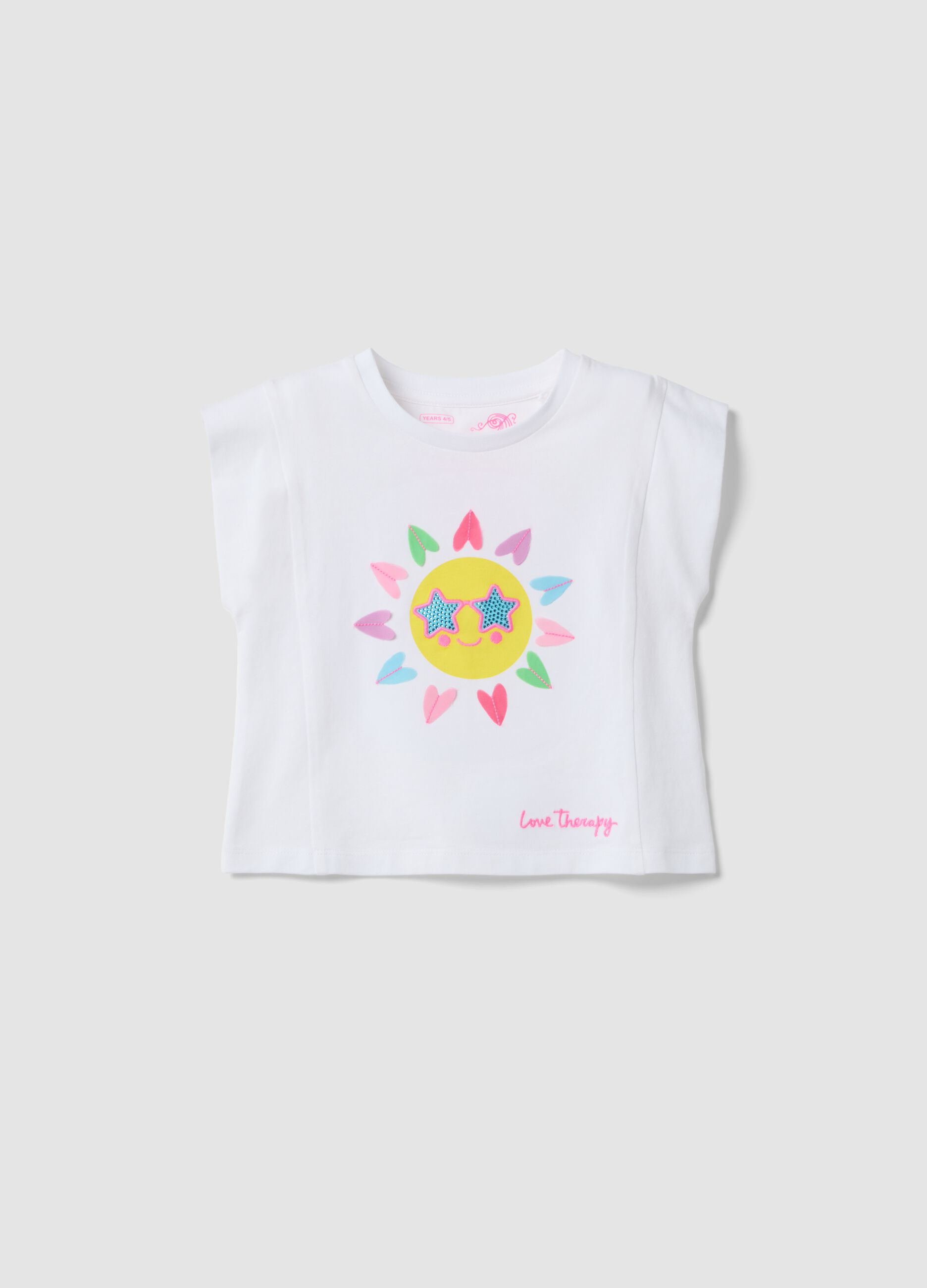 White stretch cotton tank top with front print