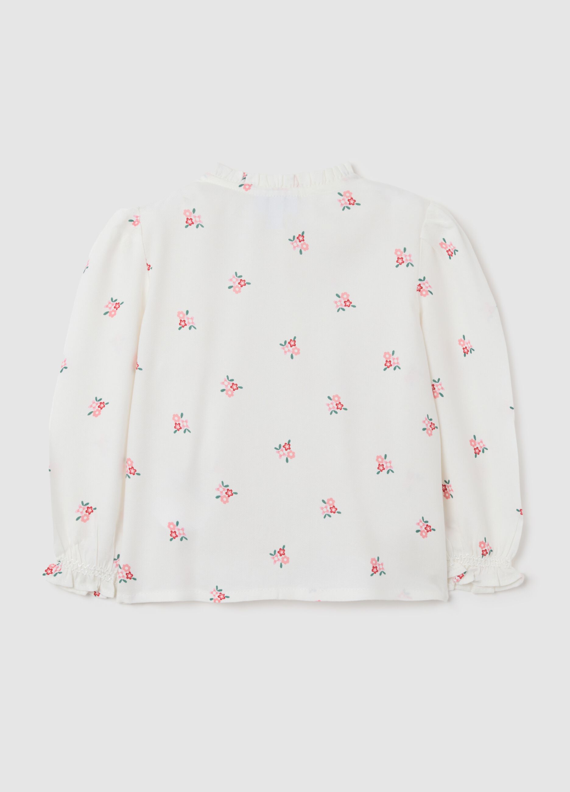 Baby girl's white pure viscose blouse with regular fit and ruffles
