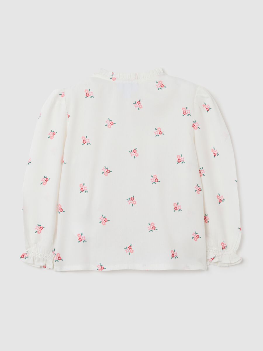 Camicia da neonata in puro viscosa bianca regular fit con rouches_1