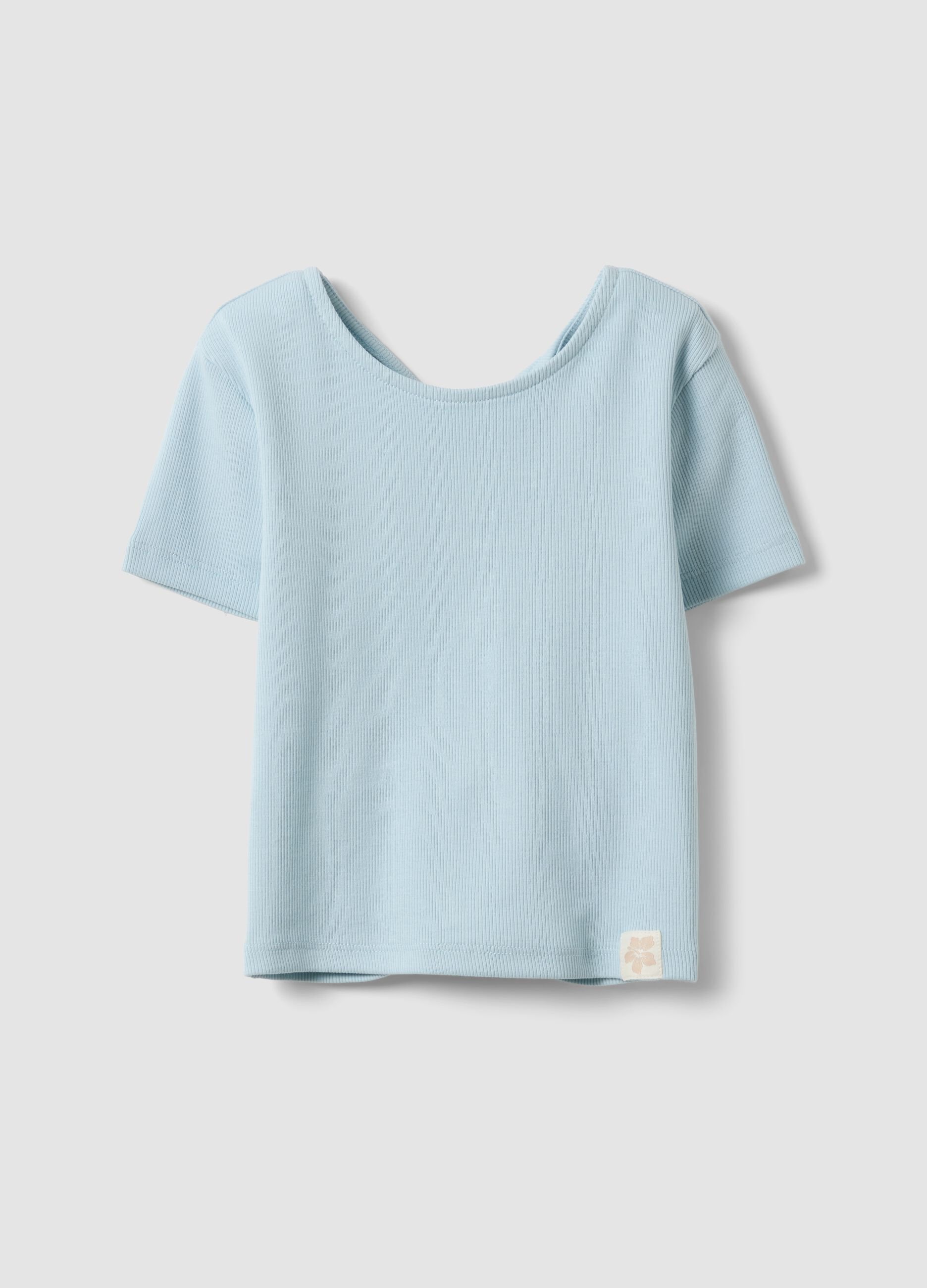 Blue stretch cotton short-sleeve T-shirt