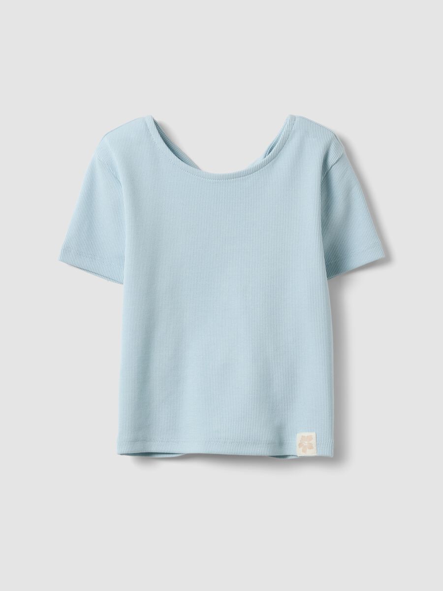 Blue stretch cotton short-sleeve T-shirt_0