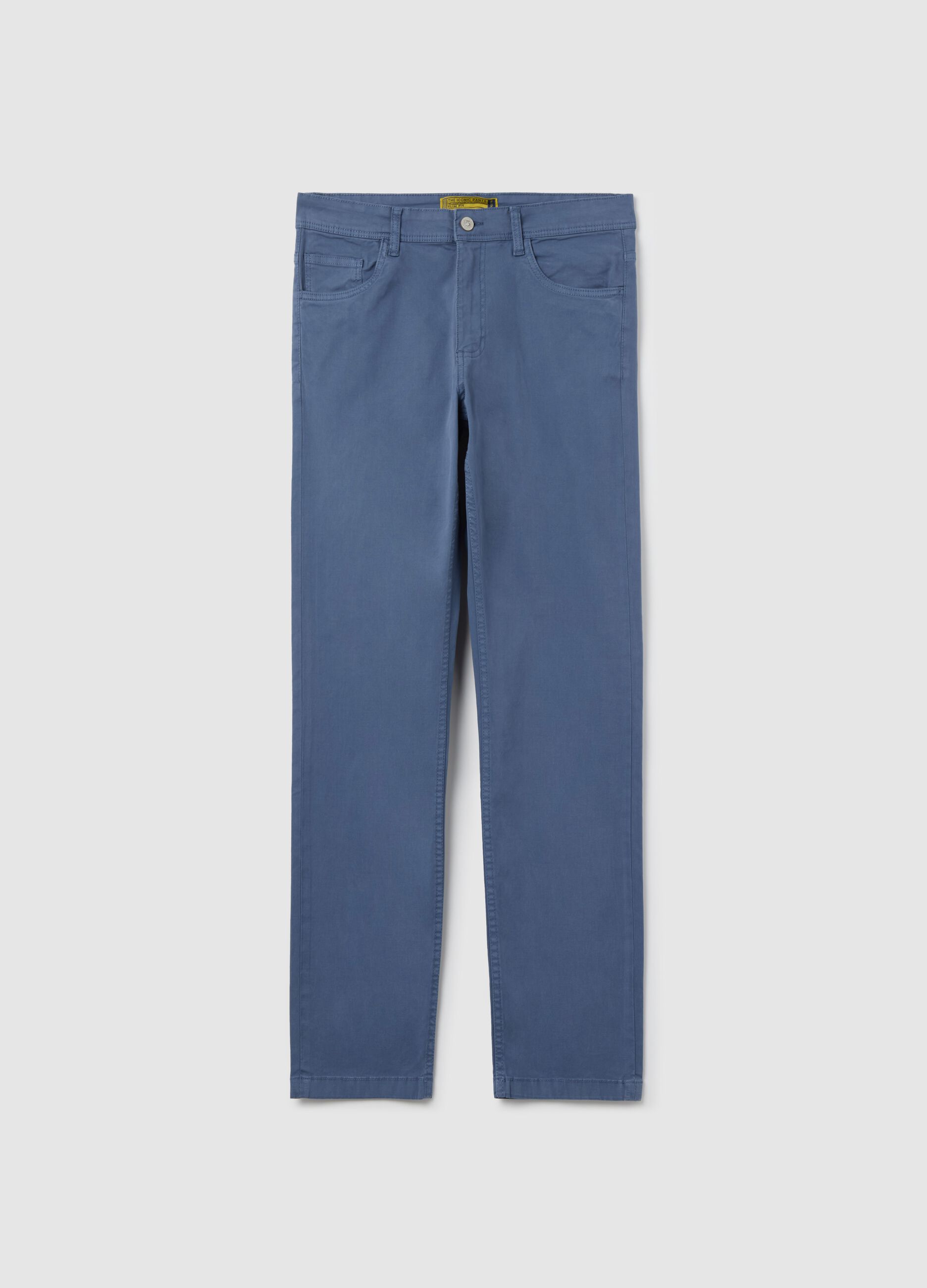 Pantalone slim fit in cotone stretch blu
