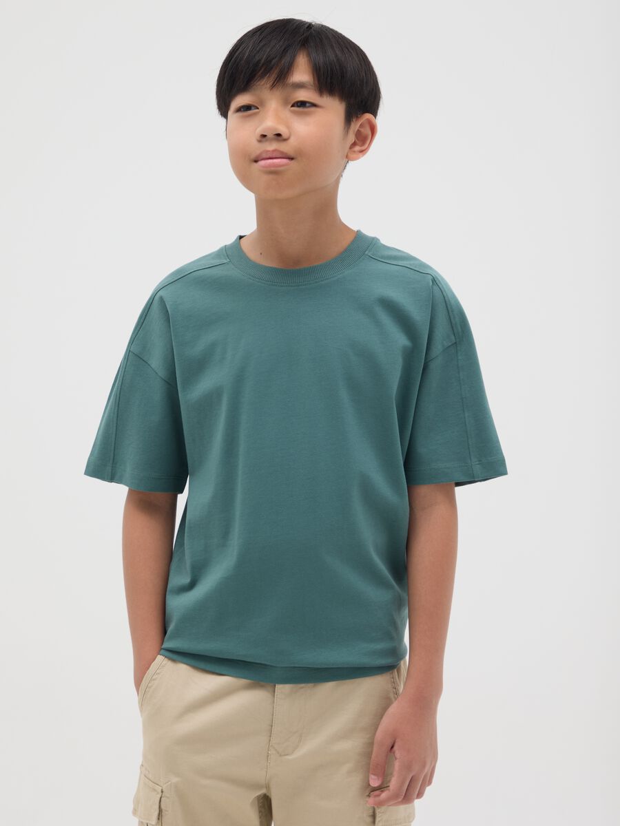T-shirt da ragazzo in puro cotone verde regular fit con scollo rotondo_0