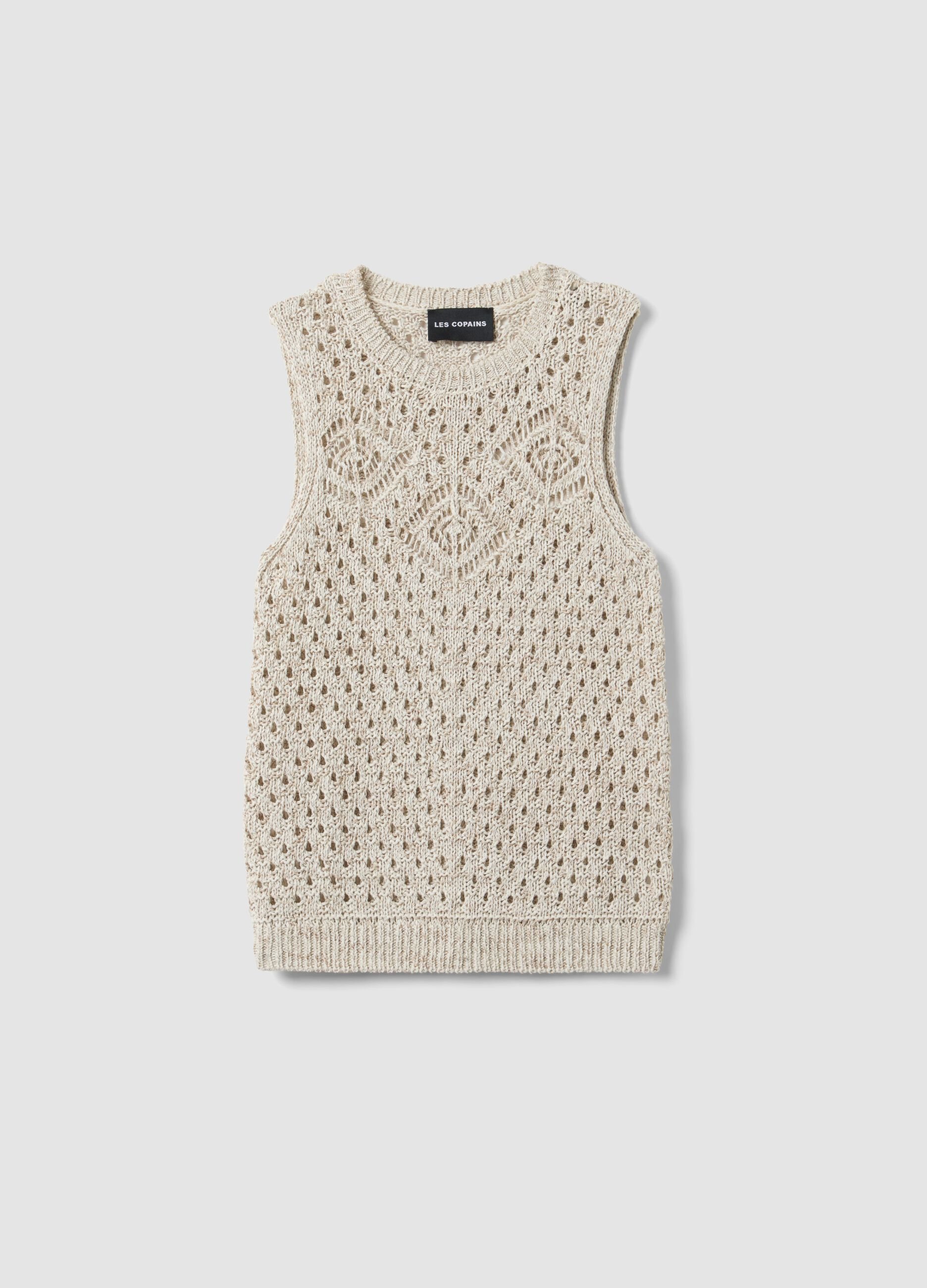 Gilet fitted beige in crochet di misto cotone