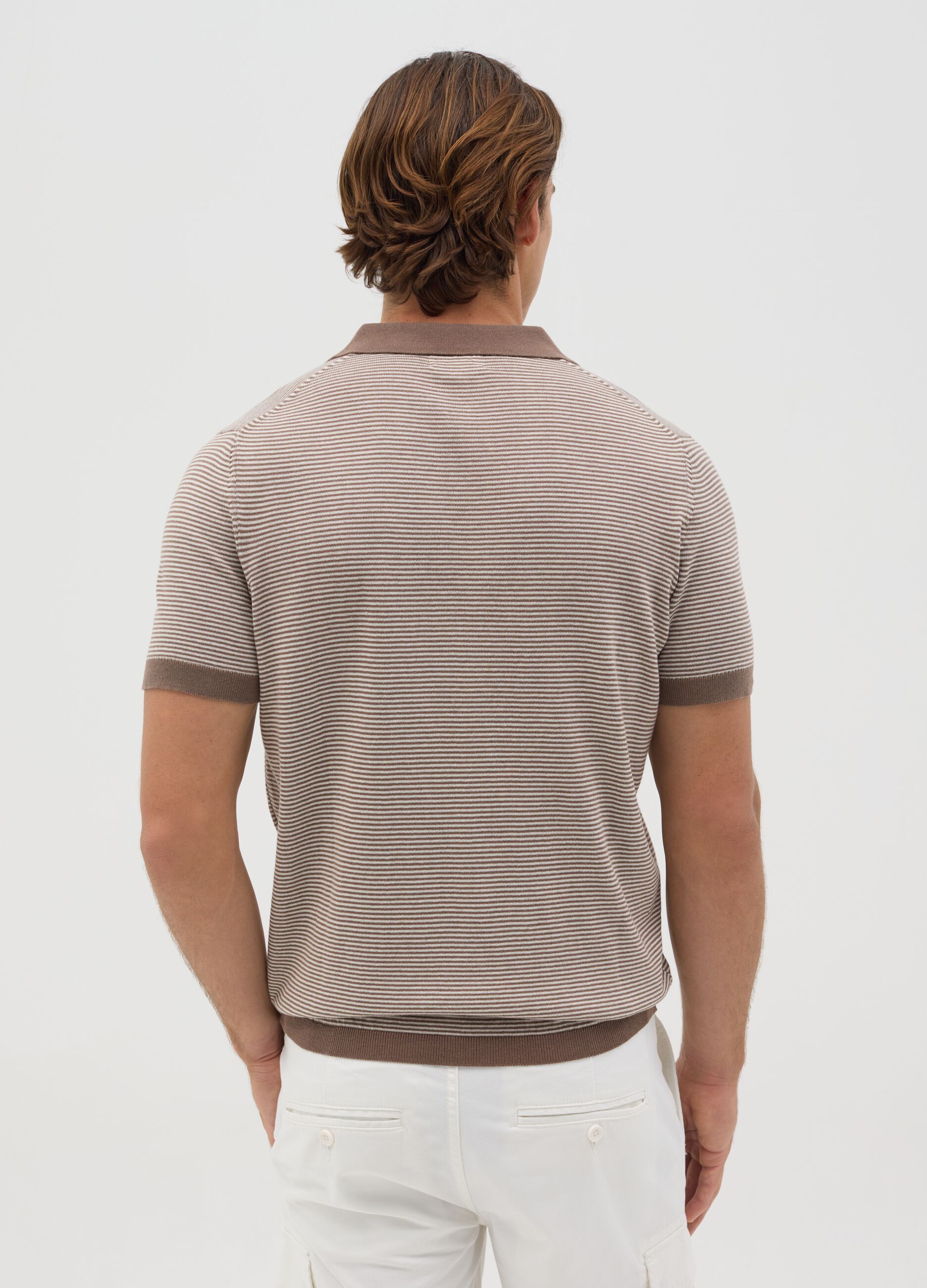 Brown striped polo shirt in cotton