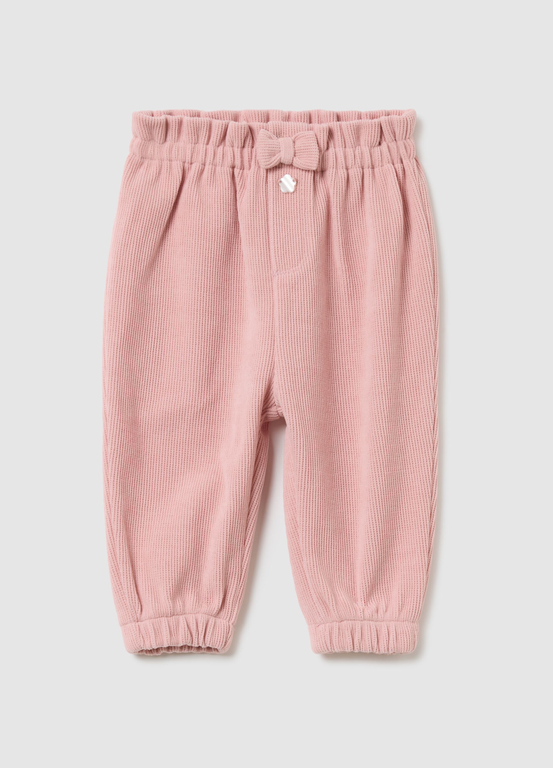 Pink ribbed fabric trousers for girls