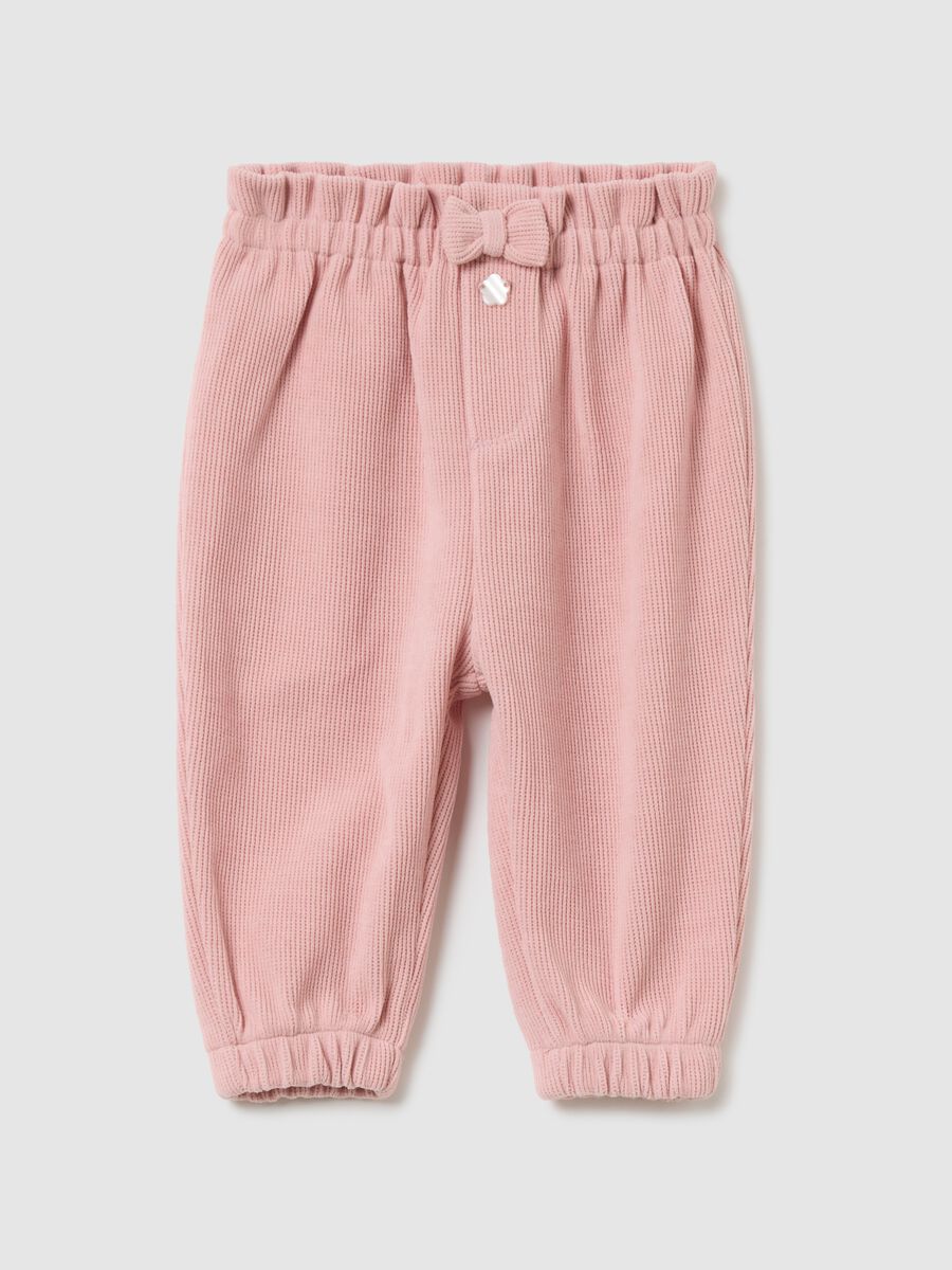 Pink ribbed fabric trousers for girls_0