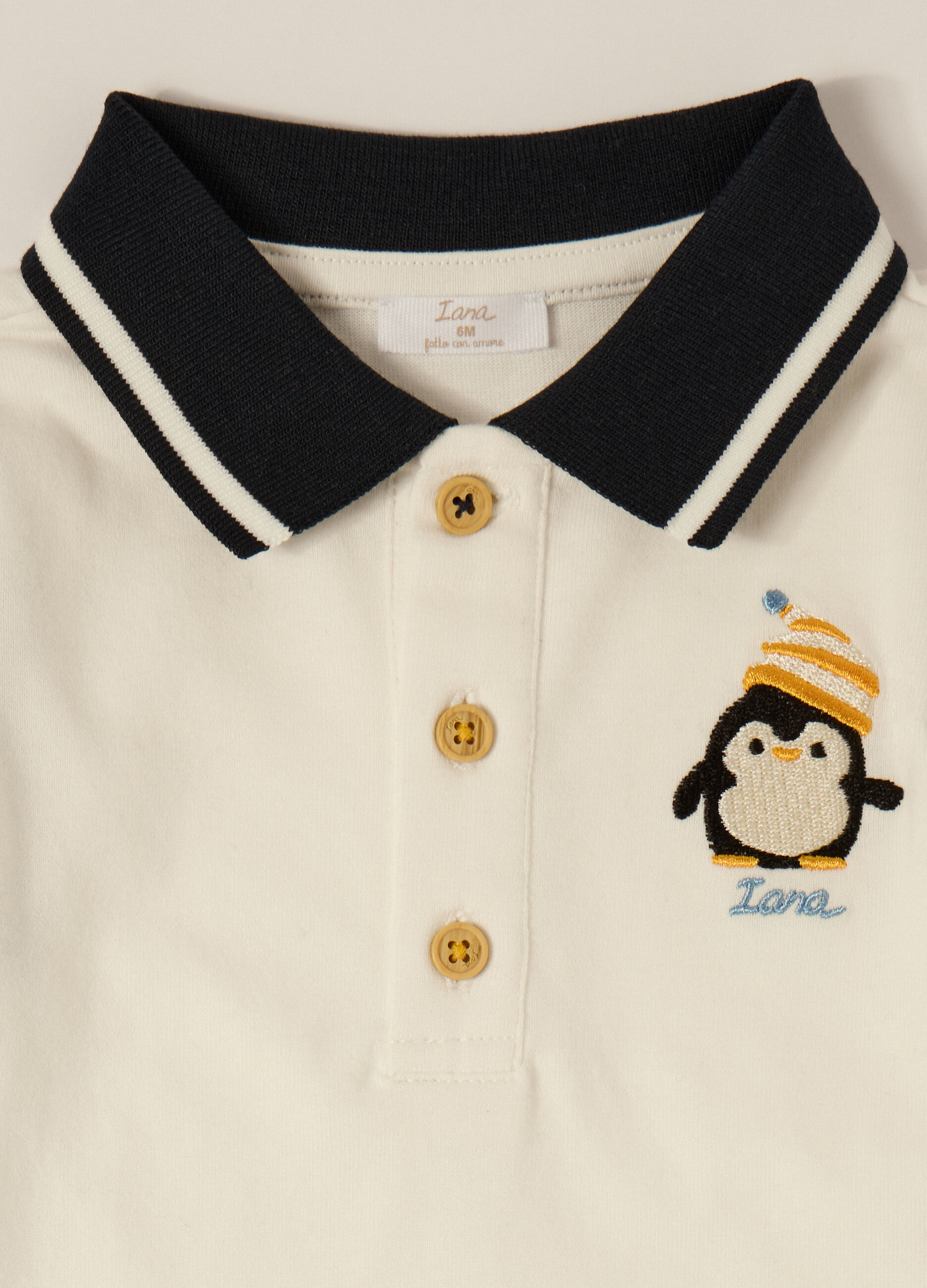 White long-sleeved cotton polo shirt