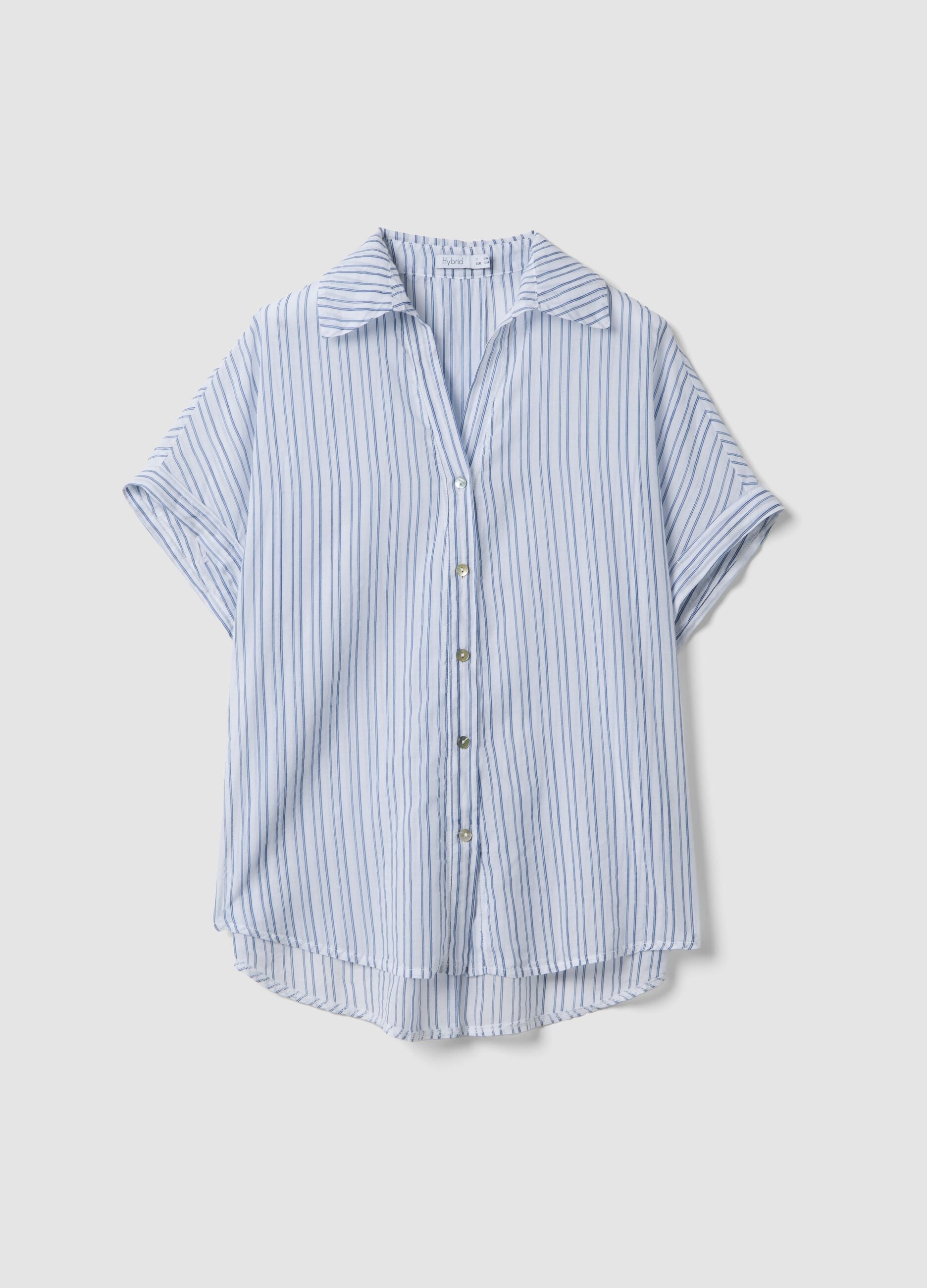 White shirt with light-blue stripes in pure cotton, regular fit
