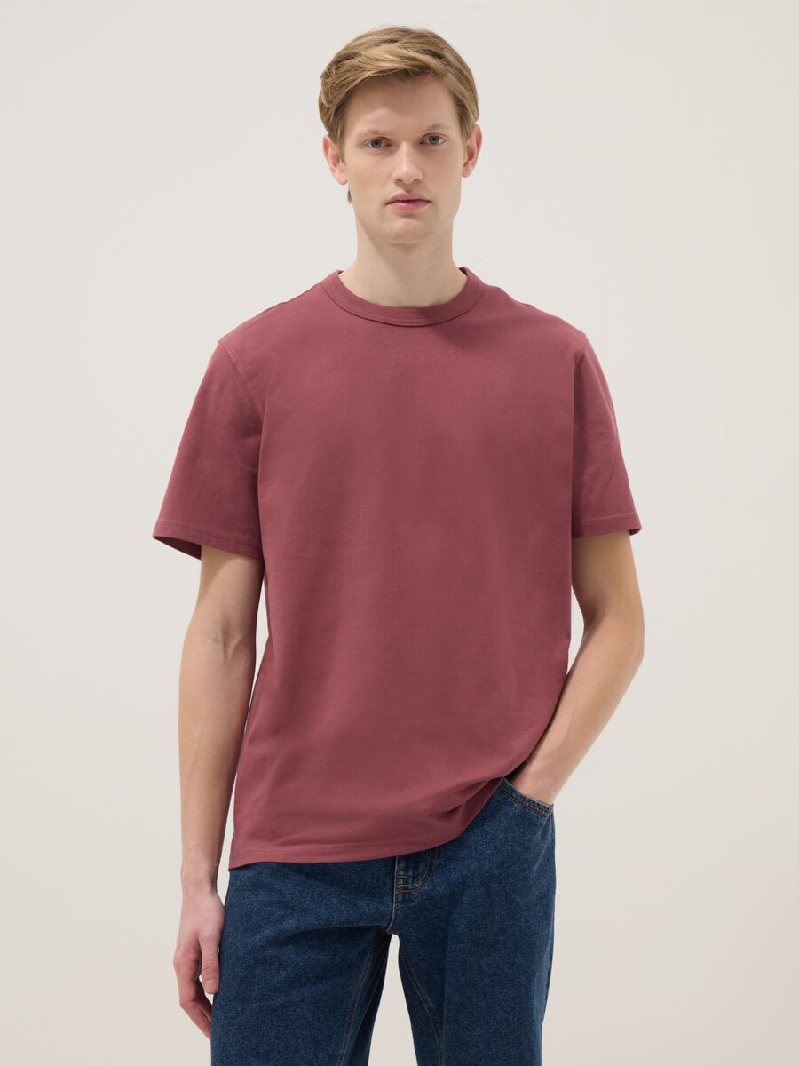 Regular fit red pure cotton short sleeve t-shirt_0