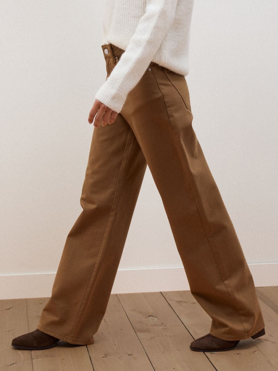 Jeans marroni wide leg in puro cotone_3