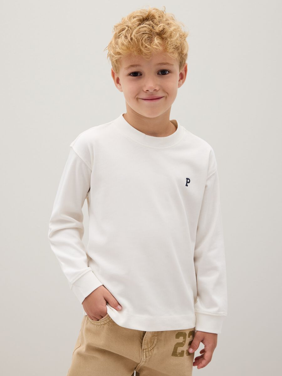 Maglietta da bambino in puro cotone bianca regular fit_0